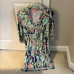 Lilly Pulitzer Navy and Pink Floral Long Sleeve Dress
